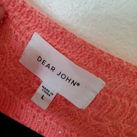 Dear John Coral Cotton Knit Raegan Pointelle Crochet Detail Sweater Koi Fusion - Picture 12 of 13